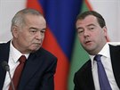 Uzbecký prezident Islam Karimov a ruský prezident Dmitrij Medveděv (20. dubna...