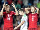 Zklamání eských fotbalist po nepromnné anci v utkání se Severním Irskem....