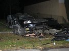 Trosky vozu značky Audi, ve kterém řidič zahynul.
