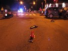M�sto nehody pobl� autobusov�ho n�dra�� v Hav��ov�, kde se st�etl motocykl s...