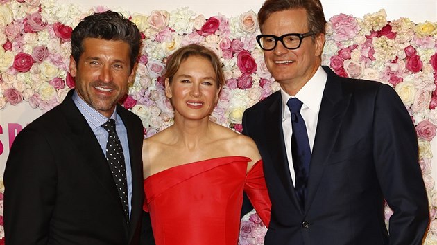 Patrick Dempsey, Rene Zellwegerov a Colin Firth na premie filmu Dt Bridget Jonesov (Pa, 6. z 2016)