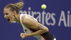 Karolína Plíková se raduje v semifinále tenisového US Open.