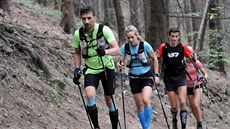 Ú�astníci Beskydské sedmi�ky stoupají z Ráztoky na h�eben Radho�t�.