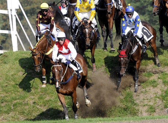 LOSKÁ KVALIFIKACE. okej Jaroslav Myka (vepedu) a k Goscater pi kvalifikaci na Velkou pardubickou.