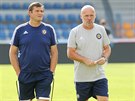Michal Bílek (vpravo) a Michal Hipp na tréninku jihlavských fotbalistů