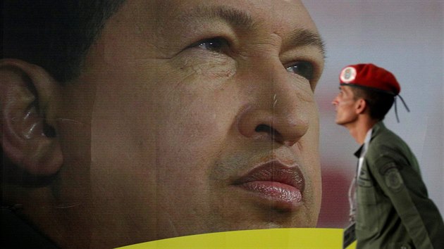 Vojk u portrtu bvalho prezidenta Venezuely Hugo Chveze. (15.9.2016)