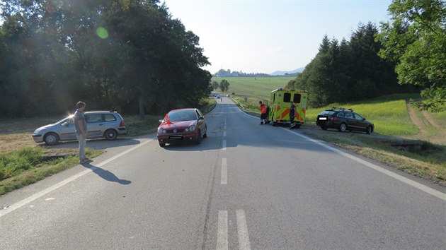 Mlad motork boural na silnici u Mirkovic na eskokrumlovsku.