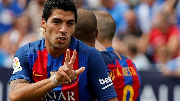 tonk Barcelony Luis Surez se raduje z glu do st fotbalist Leganes.
