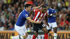 Jermain Defoe (vpravo) ze Sunderlandu v souboji s Garethem Barrym z Evertonu.