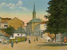 Pohled z perovského erotínova námstí na kapli sv. Jií v roce 1922. Jde o...