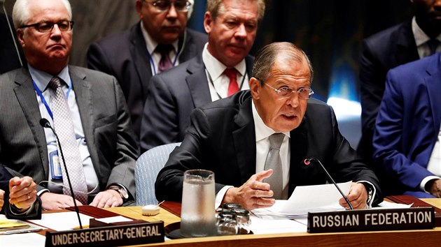 Rusk ministr zahrani Sergej Lavrov na zasedn Rady bezpenosti OSN (21. z 2016)
