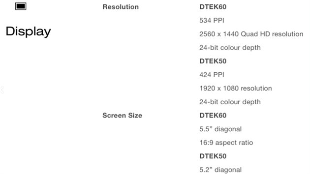 Podrobn parametry chystanho BlackBerry DTEK60 a souasnho DTEK50