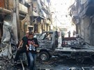 Následky bombardování Aleppa.