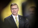 Pavel B�lobrádek b�hem tiskové konference KDU-�SL k výsledk�m krajských a...