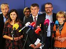 P�edseda hnutí ANO Andrej Babi� p�i tiskové konferenci k výsledk�m krajských a...