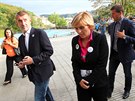 Ministr financ Andrej Babi na pedvolebn akci hnut ANO v Karlovch Varech...