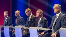 Petr Fiala (ODS), Bohuslav Sobotka (�SSD), Pavel B�lobrádek (KDU-�SL), Andrej...