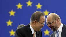 P�edseda Evropského parlamentu Martin Schulz a generální tajemník OSN Pan...