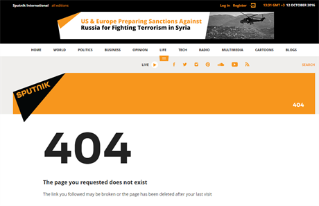 lnek ze Sputnik News zmizel krtce pot, co se na nj reporti Newsweeku...
