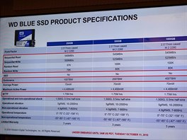 Specifikace disk WD Blue SSD (slide prezentace z tiskov konference)