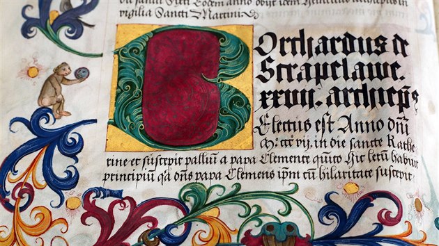 Magdeburská kronika, bohatě zdobený rukopis na pergamenu z roku 1525.