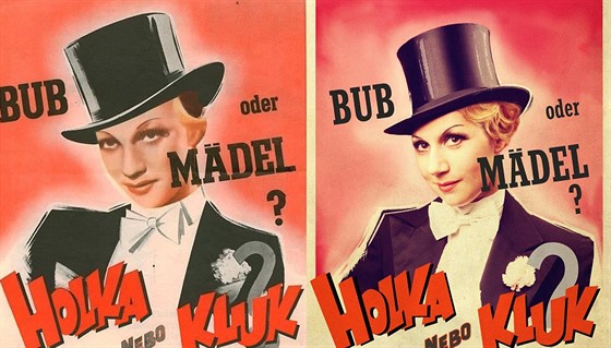 Adina Mandlová na plakátu k filmu Holka nebo kluk? (1938) a Martha Issová v...