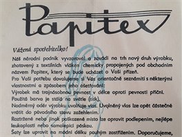 Letáček k papírovým šatům Papitex (1969)