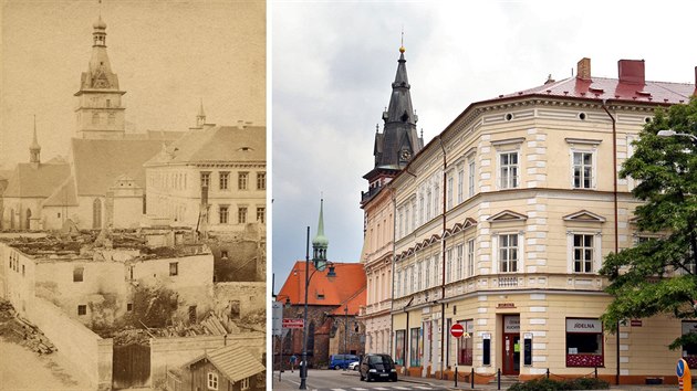 Pohled na kostel Nanebevzetí Panny Marie v Chomutov v minulosti a dnes.