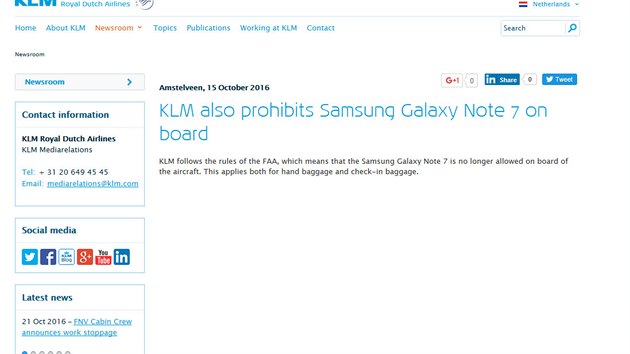 pln zkaz Samsungu Note 7 na palubch letadel