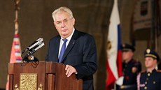Prezident Miloš Zeman během slavnostního předávání státních vyznamenání na...