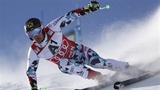 Rakouský lyžař Marcel Hirscher na trati obřího slalomu v Söldenu