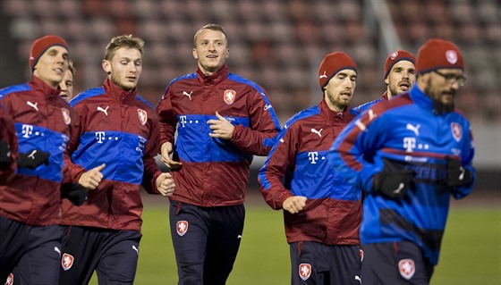 Trénink eských fotbalist ped kvalifikaním soubojem s Norskem.