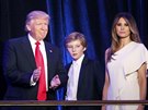 Donald Trump s manželkou Melanií a synem Barronem. (9. listopadu 2016)