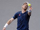 Britský tenista Andy Murray servíruje ve finále turnaje v Paíi.