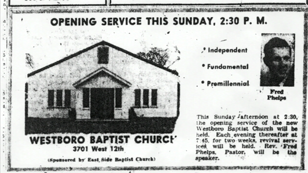 Baptistick crkev Westboro zaala fungovat v roce 1955.