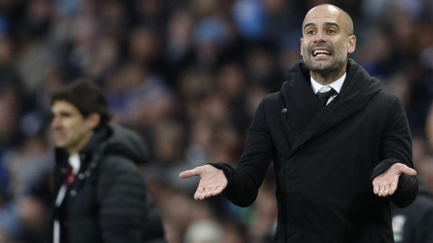 Trenr Manchesteru City Pep Guardiola bhem domcho zpasu proti Middlesbrough.