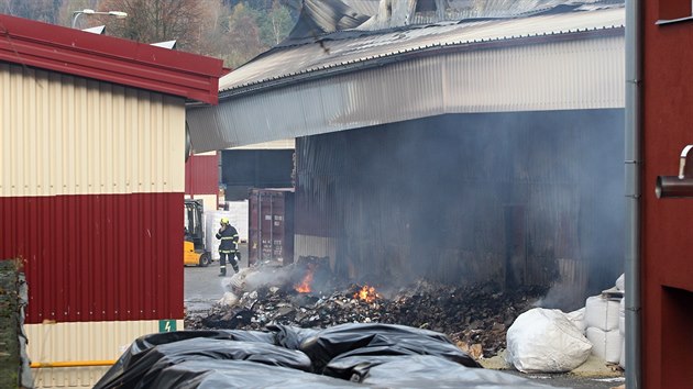 Oheň, který zachvátil halu se sušeným ovocem a oříšky v Horní Cerekvi v neděli nad ránem, nechávají hasiči kontrolovaně vyhořet. Plameny z ní šlehaly i v pondělí dopoledne.