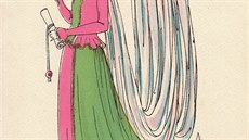Středověký dámský klobouk na ilustraci z roku 1928
