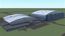 Vizualizace nového hangáru opraven Job Air Technic (vlevo) v sousedství...