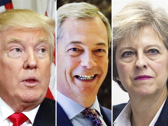 Donald Trump, Nigel Farage a Theresa Mayová