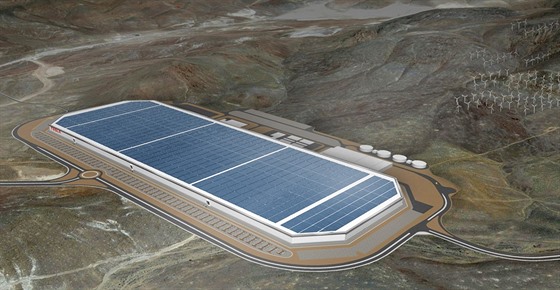 Továrna na baterie Gigafactory firmy Tesla a Panasonic v Kalifornii.