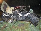 Automobil skon�il po n�razu do stromu tot�ln� zdemolovan�