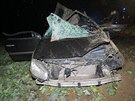 Automobil skon�il po n�razu do stromu tot�ln� zdemolovan�