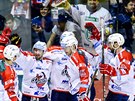 Hokejisté Pardubic slaví druhý gól v utkání 20. kola extraligy proti Chomutovu....