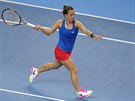 Tenistka Barbora Strýcová v akci ve finále Fed Cupu. Ve tvrté dvouhe...