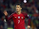 Cristiano Ronaldo se raduje poté, co v dresu Portugalska promnil penaltu proti...