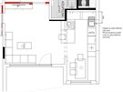 Pdorys bytu - kuchy spojená s obývacím pokojem (po rekonstrukci)