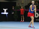 Petra Kvitová se chystá na podání ve finále Fed Cupu