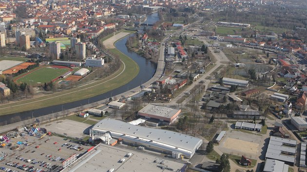 Leteck pohled na vstavit v eskch Budjovicch z dubna 2013.