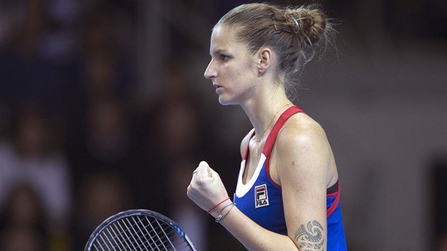 Karolna Plkov a jej radost ve finle Fed Cupu